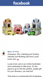 Mum to Five – Win a Nesting and Sorting Vehicles and Building Set From Lucas Loves Cars
