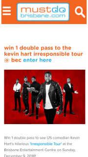 Must Do Brisbane – Win 1 Double Pass to See Us Comedian Kevin Hart’s Hilarious ‘irresponsible Tour’ at The Brisbane Entertainment Centre on Sunday