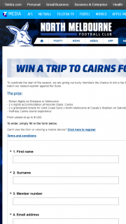 North Melbourne FooTBall Club – Win 1 X Trip to Cairns Prize Pool (prize valued at $1,432)