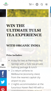 Organic India – Win The Ultimate Tulsi Tea Experience (prize valued at $2,500)