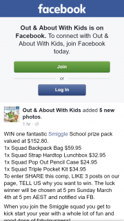 Out & About With Kids – Win One Fantastic Smiggle School Prize Pack Valued at $152.80. (prize valued at $152.8)