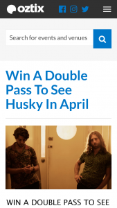 OzTicket – Win a Double Pass to See Husky at Each of Their OzTicket Ticketed Shows In April