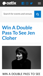 OzTicket – Win a Double Pass to See Jen Cloher at Each of Her OzTicket Ticketed Shows Enter Your Details Below to Win