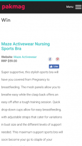 Pak Magazine – Win a Maze Activewear Nursing Sports Bra