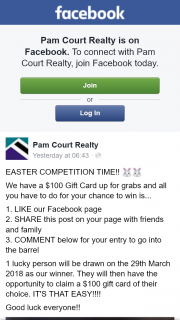 Pam Court Realty – Win $100 Gift Card of Your Choice (prize valued at $100)