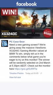 PC Case Gear – Win a Viewsonic Xg3240c Gaming Monitor (prize valued at $699)