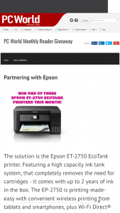 PC World 3 x Epson ET – Win The Contest (prize valued at $1,497)