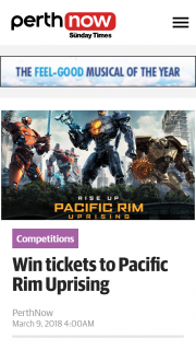 Perth Now – Win Tickets to Pacific Rim Uprising