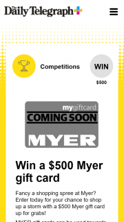 Plusrewards – Win a $500 Myer Gift Card (prize valued at $500)