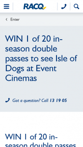 RACQ – Win 1 of 20 In-Season Double Passes to See Isle of Dogs at Event Cinemas