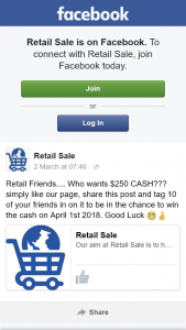 Retail Sale – Win The Cash on April 1st 2018. (prize valued at $250)