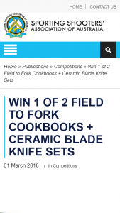 SSAA – Win 1 of 2 Field to Fork Cookbooks Ceramic Blade Knife Sets (prize valued at $78.9)