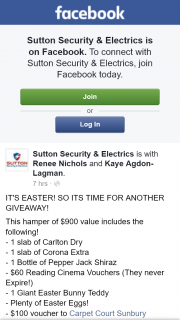 Sutton Security & Electrics – Win an Easter Hamper (prize valued at $40)