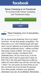 Tamar Camping – Win a 3.5m Fishing Kayak (prize valued at $600)