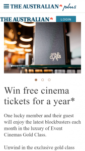 The Australian Plus – Win 12 Gold Class Doubles Passes That Must Be Used Within The 12 Months Validity Date (prize valued at $960)