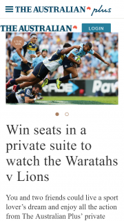 The Australian Plus – Win Seats In a Private Suite to Watch The Waratahs V Lions (prize valued at $5,000)