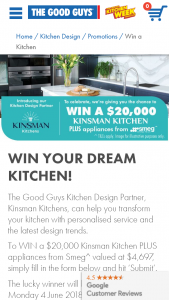 The Good Guys – Win a $20000 Kinsman Kitchen Plus Appliances From Smeg Competition (prize valued at $20,000)