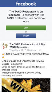 The Tang Restaurant – Win a Google Home Mini