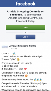 Arndale Shopping Centre – Win a Double Pass to Aladdin Must Collect