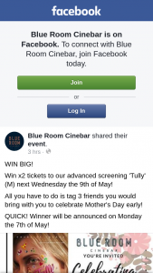 Blue Room Cinebar – X2 Tickets to Our Advanced Screening ‘tully’ (m) Next Wednesday The 9th of May