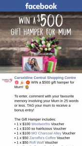Carseldine Central Shopping Centre – Win a Mother’s Day Gift Hamper (prize valued at $500)