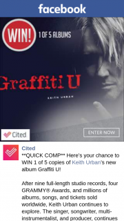 Cited – Win 1 of 5 Copies of Keith Urban’s New Album Graffiti U