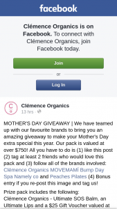 Clemence Organics – Win Mother’s Day Prize Pack (prize valued at $94.9)