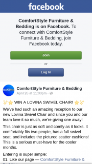 ComfortStyle Furniture & Bedding – on The 27th of May Right Here on this Page (prize valued at $1,099)