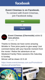 Event Cinemas Chermside – Win a Wrinkle In Time Pack Must Collect