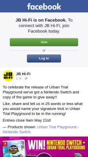 JB HiFi – Win a Nintendo Switch & Copy of Urban Trial Playground