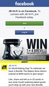 JB Hi-Fi – Win One of Four Breville Bakery Boss Mixers (prize valued at $499)