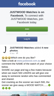 JUSTWOOD Watches – Win a Wooden Watch Like/share Facebook (prize valued at $130)
