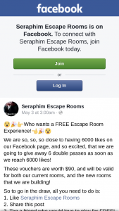 Seraphim Escape Rooms Redbank Plains – 6 Double Passes As Soon As We Reach 6000 Likes (prize valued at $540)