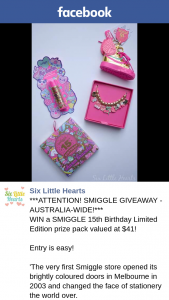 Six Little Hearts – Win a Smiggle 15th Birthday Limited Edition Prize Pack Valued at $41 (prize valued at $41)