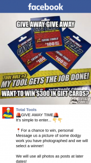 Total Tools – Win $300 Gift Card (prize valued at $300)