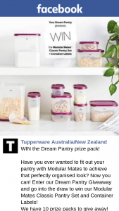 Tupperware – Win The Dream Pantry Prize Pack (prize valued at $340)