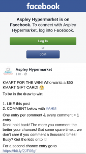 Aspley Hypermarket – Win $50 Kmart Gift Card Must Collect (prize valued at $50)