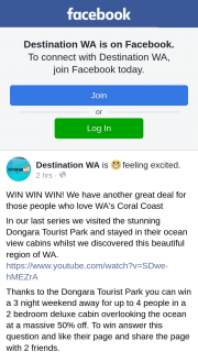 Destination WA – Win a 3 Night Weekend Away for Up to 4 People In a 2 Bedroom Deluxe Cabin Overlooking The Ocean at a Massive 50% Off (prize valued at $240)