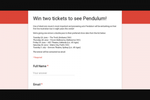Frontier – Win Two Tickets to See Pendulum (prize valued at $159)