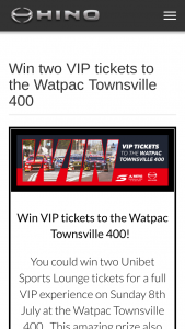 Hino Australia – Win VIP Tickets to The Watpac Townsville 400 (prize valued at $1,400)