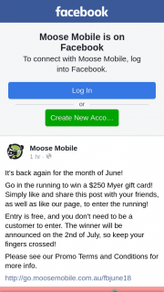 Moose mobile – Win a $250 Myer Gift Card (prize valued at $250)