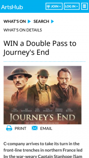 Artshub – Win a Double Pass to Journey’s End