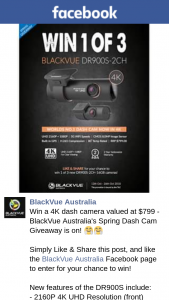 BlackVue Australia – Win a 4k Dash Camera Valued at $799 (prize valued at $799)