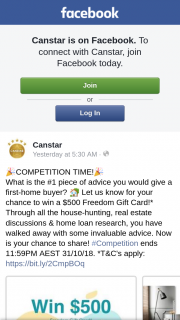 Canstar – Win a $500 Freedom Gift Card (prize valued at $500)