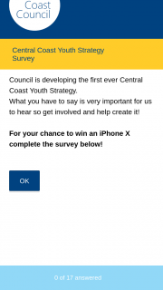 Central Coast NSW Gov – Win an Iphone X Complete The Survey Below