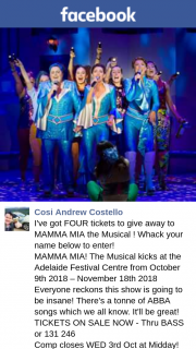 Cosi Andrew Costello – to Mamma Mia The Musical (prize valued at $290)