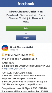 Direct Chemist Outlet – Win an Ipad Mini 4 Valued at $579 (prize valued at $579)