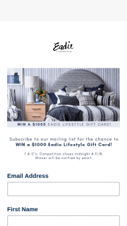 Eadie Lifestyle – Will Be Chosen at Random and Notified By Email (prize valued at $1,000)