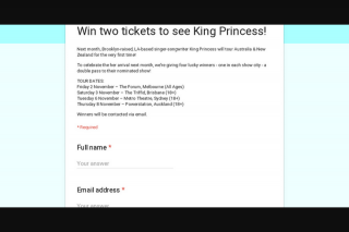 Frontier – Win Two Tickets to See King Princess (prize valued at $588)