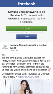Kawana Shoppingworld – 5 X Double Passes for Friday’s Event With Cassie Mendoza-Jones